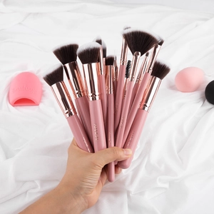 16pcs professional makeup brush set with pink handles and soft gradient synthetic bristles
