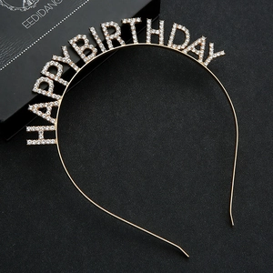Sparkling gold Happy Birthday headband with rhinestones for elegant party decoration