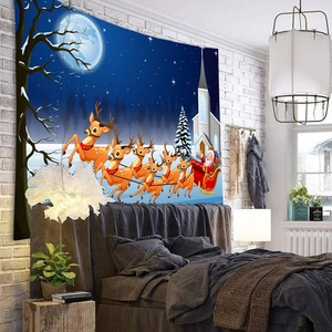 Christmas tapestry featuring Santa Claus in a winter night scene for bedroom wall decor