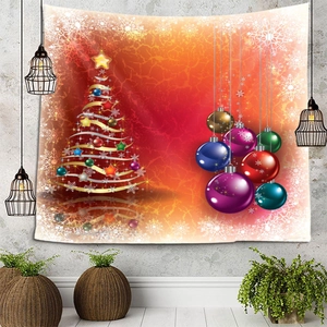 Christmas tapestry with Santa Claus and festive tree design on a red background
