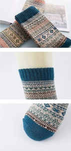 Macro detail of vintage Fair Isle pattern and ribbed cuffs on wool blend socks