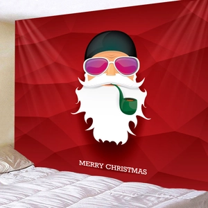 Festive red Christmas wall tapestry featuring a modern Santa Claus with Merry Christmas text