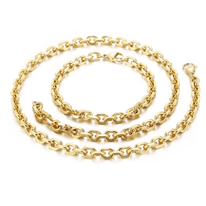 Minimalist gold stainless steel necklace and bracelet set with lobster clasps