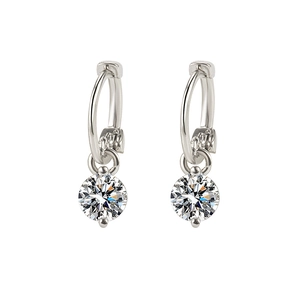 Elegant S925 silver plated hoop earrings with single round-cut brilliant cubic zirconia