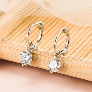 Silver Plated Copper Hoop Earrings Round Clear Zircon Dangle Minimalist Elegant Geometric Jewelry Accessory For Women