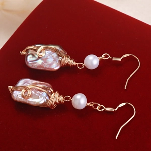 Baroque Freshwater Pearl Drop Earrings With Earring Post Handmade Wire Wrapped Vintage Elegant Women