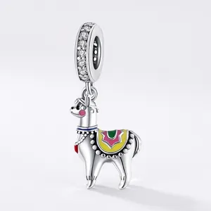 Cute Alpaca Charm Pendant 925 Sterling Silver Colorful Enamel Zirconia For DIY Bracelets Necklaces Jewelry Making