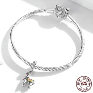 S925 sterling silver snake chain bracelet with sparkling cat clasp and enamel alpaca charm