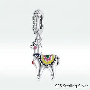 S925 sterling silver alpaca pendant with colorful enamel and sparkling zircon bale