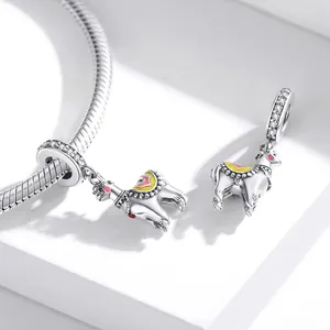 Authentic S925 sterling silver alpaca charm with colorful enamel on silver snake chain