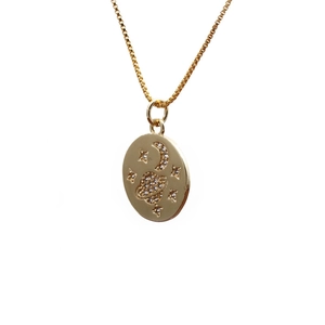 Gold box chain necklace with celestial planet moon and star pendant featuring zircon stones