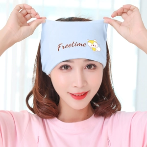 Close-up of light blue maternity knit hat with fox pattern and Freetime text embroidery
