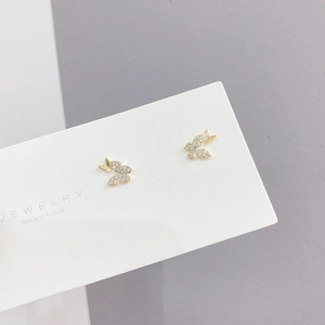 Three pairs of golden butterfly stud earrings with sparkling pave micro-inlaid zircon