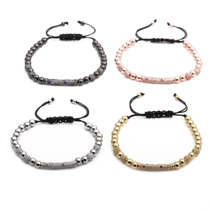 Adjustable Evil Eye beaded bracelets with micro-paved zircon and metal beads in four colors