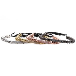 Adjustable evil eye charm bracelets with copper zircon beads in gold and silver finishes