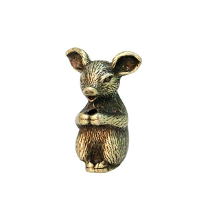 Antique bronze zodiac mouse incense holder made of alloy with rustic finish on white background