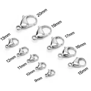 Polished 316L stainless steel lobster clasps in 10 sizes ranging from 9mm to 20mm