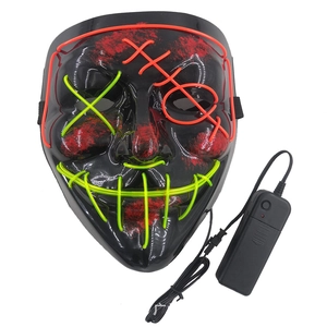 Detail view of the LED mask controller and dual-color red and green electroluminescent wires
