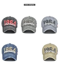 Multiple colors of distressed 1964 America embroidery vintage washed cotton baseball caps
