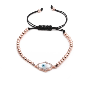 Rose gold Hamsa Hand and Evil Eye adjustable beaded bracelet with zircon micro-paving