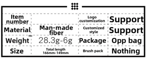 Detailed size and material specification chart for makeup brushes with fiber bristles