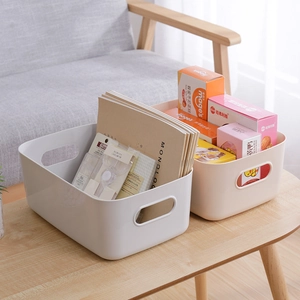 Minimalist plastic storage baskets with handles for organizing books and household items