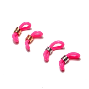 Pink silicone eyeglass chain connectors with gold and silver metal spring rings