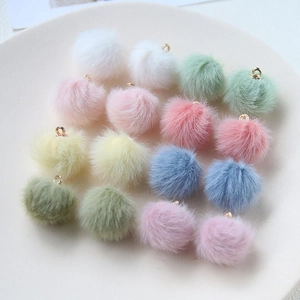 Plush Pom Pom Ball Charms Colorful Round Soft Pendants With Metal Loop For DIY Jewelry Earrings Making Keychains Cute
