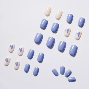 Lavender and cream abstract graffiti press-on nails with glossy square oval finish