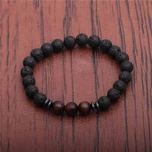 Bracciale da uomo con perline di occhio di tigre e pietra lavica nera da 8 mm