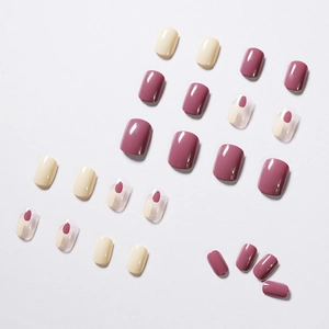 Short square purple and beige graffiti press-on nails set with glossy finish