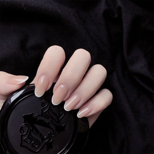 Elegant French Tip Naked Pink Press On Nails Short Oval Fake Nails White Rim High Gloss Finish Waterproof Full Cover Manicure For Women