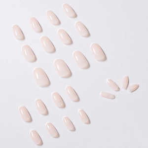 French nude pink almond press-on nails with white tips set of 24 pieces