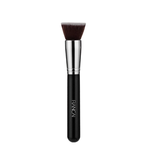 Flat top foundation brush with gradient fibers, silver ferrule and black handle