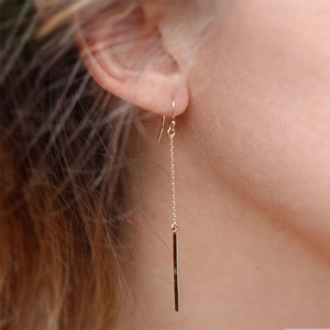 Minimalist long 316L stainless steel gold-plated linear drop chain earrings for women