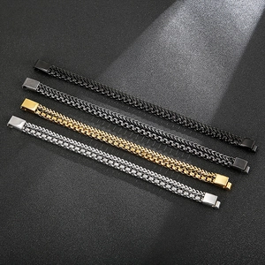 Double-layered Cuban chain bracelet for men in black, gold, and silver finishes