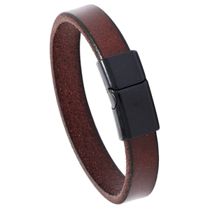 Minimalist dark brown leather bracelet with a sleek black magnetic clasp for men and women