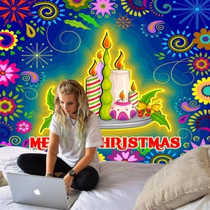 Detailed Christmas mandala tapestry with Merry Christmas text on bedroom wall decor