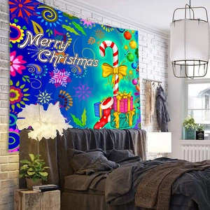 Vibrant Christmas tapestry with Merry Christmas text and gift boxes for wall decoration