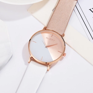 Close-up of GAIETY women quartz watch with bicolor dial and pink-beige leather strap