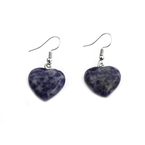 Blue-grey spotted heart stone earrings with silver hooks for a minimalist elegant look