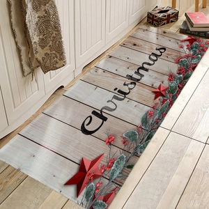 Christmas flannel absorbent mat with wooden grain design and red star ornaments