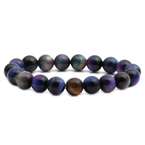 Starry sky tiger eye stone beaded bracelet for men with deep blue and purple silk luster
