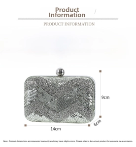 Silver chevron sequin evening bag measuring 14x9x6cm with stylish spherical clasp details