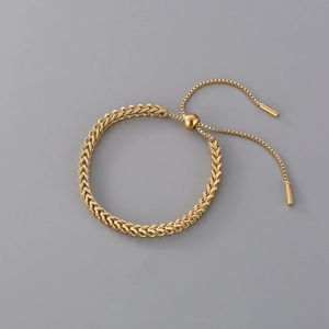 Woven Wheat Chain Bracelet Titanium Steel Adjustable Bolo Slider Gold Plated Minimalist Jewelry For Women