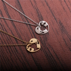 Heart World Map Hollow Pendant Necklace Stainless Steel Jewelry For Women Travelers