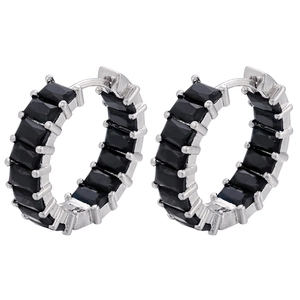 Silver hoops with double-sided micro-pave rectangular black cubic zirconia stones