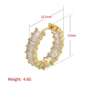 22.5mm gold plated huggie hoop earring with double-sided micro-pave rectangular zircons