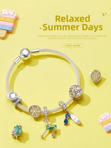 Detailed close-up of S925 silver summer cocktail bracelet with multi-color zircon charms