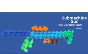 Submachine gun model made of colorful thick snowflake blocks for kids intelligence development